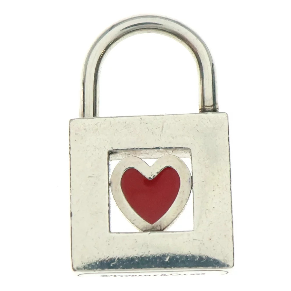 TIFFANY Co Tiffany Co Heart Lock Necklace Pendant Silver Red